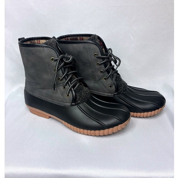 Simply Southern Shoes - Simply Southern Duck Boots Womens 10 Black Gray Plaid Lined Excellent Condition